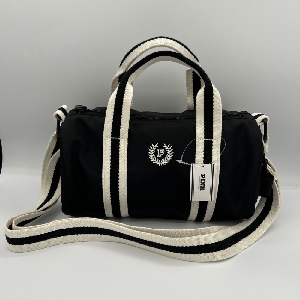 PINK By Victoria's Secret Mini Duffel Black Nylon Bag Crossbody Strap Zipper NWT